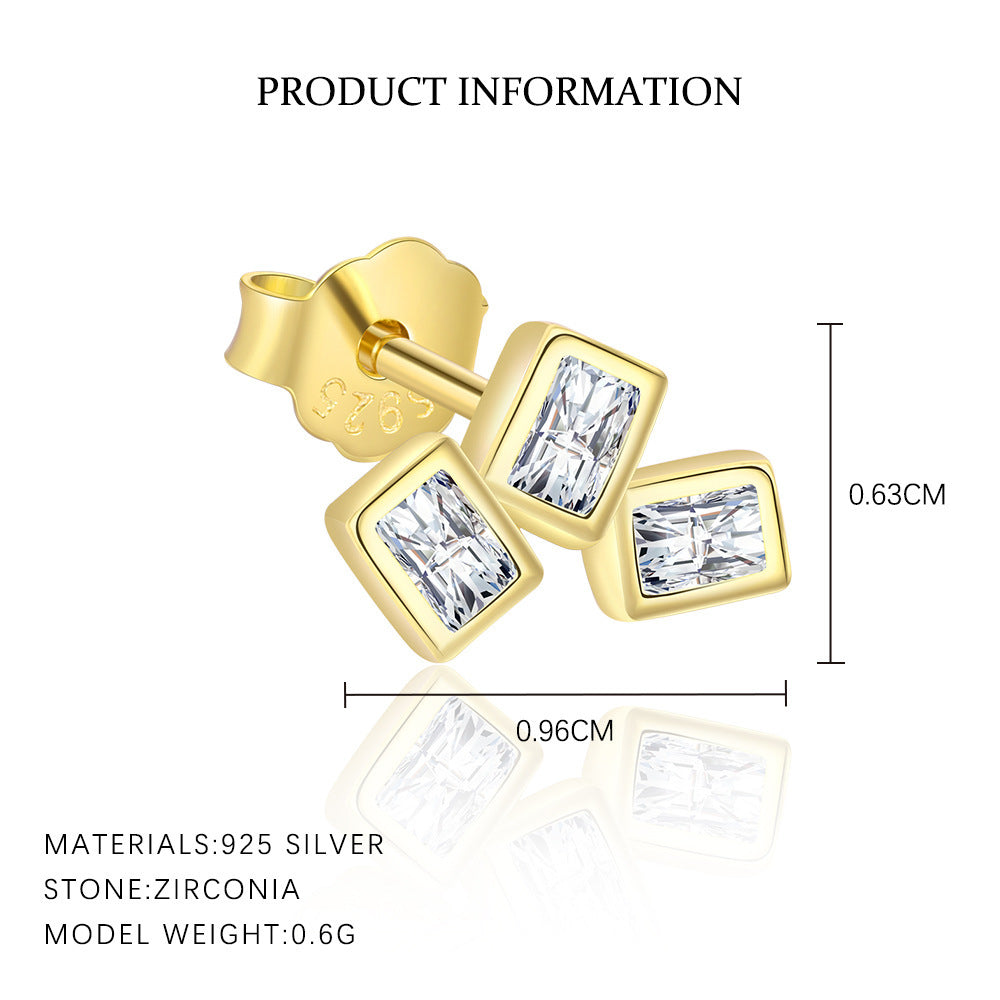 S925 Sterling Silver Geometric Square Simple Stud Earrings For Women Light Luxury